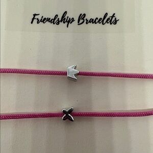 Set of 2 Friendship Bracelets with Tiny Crown & Butterfly Charms NWT